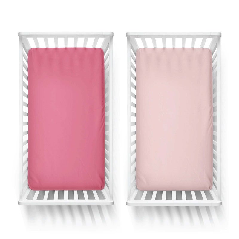 Featherhead™ 2-Pack Fitted Crib Sheets - 100% Cotton - 52" x 28" x 9" for Standard Crib and Toddler Mattress (Percale Pink) - Image 3